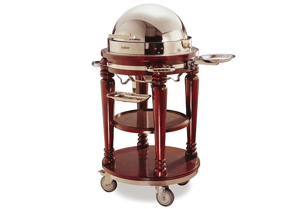 Red Banquet Buffet Dining Cart / 3 Shelves Room Service Trolley Table Top