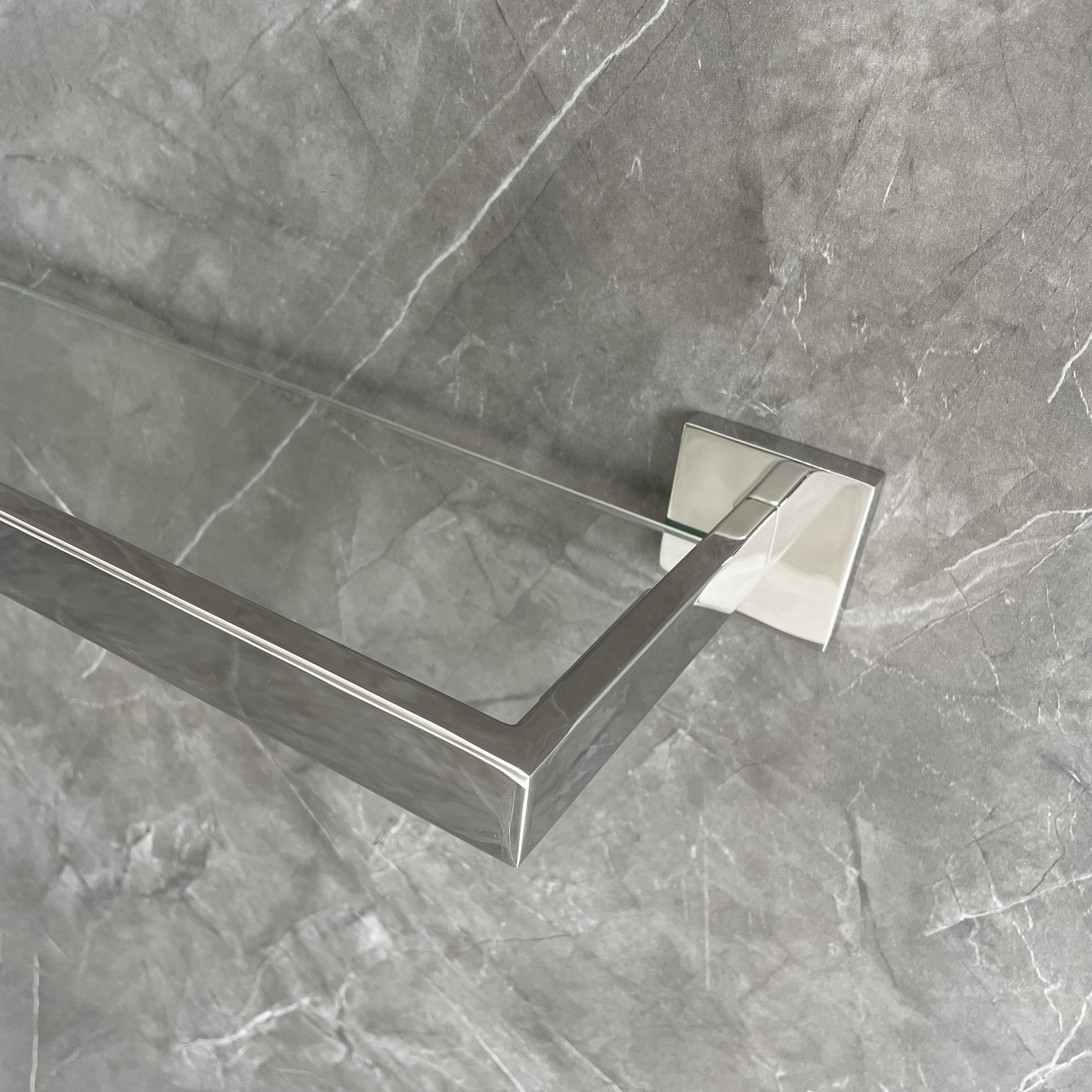 Wall Mount SUS304 Stainless Steel Bathroom Stand Satin Tempered Glass Shelf
