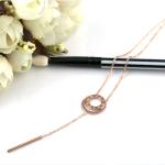 Steel Double Round Cylinder Pendant Long Necklace, Rose Gold Pated Necklace