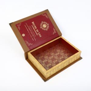Wholesale Embossing Wooden Book Shaped Gift Box Leather Wrapping Surface Round Spine 3D Metal Logo from china suppliers