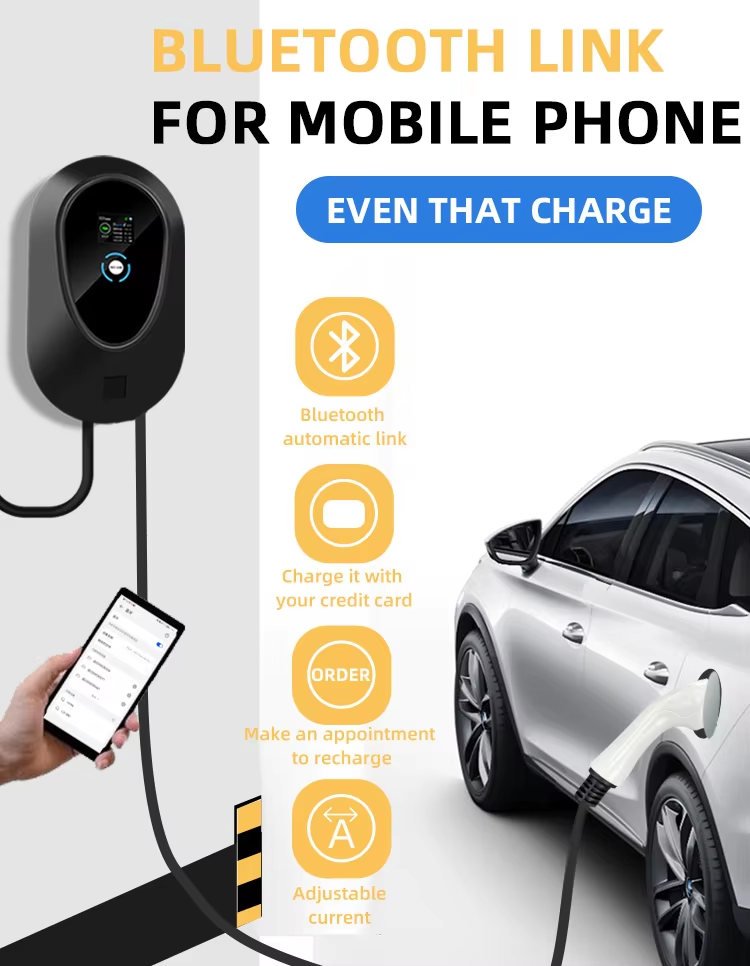 7kw 32a Fast Charger Type2 Portable EV Charger Station With Bluetooth Enabled
