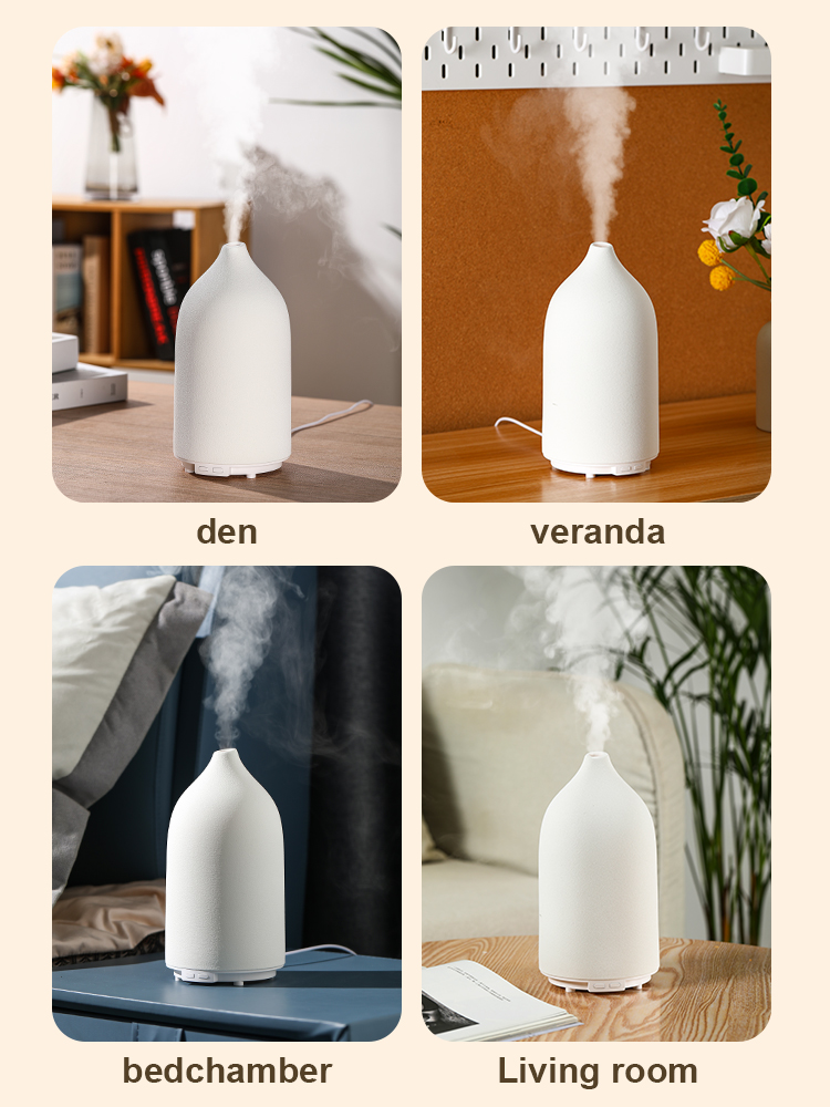 Ceramic Shell Aroma Diffuser with 3 Spray Modes, 2/4/8H Timer LED Indicator, Warm Yellow & 7-Color LED Lights