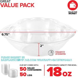 Wholesale 18oz Clear Plastic Salad Bowls With Lids Disposable (50 Pack) Mini Takeout Container Snap On Lid For Fruit Salads from china suppliers