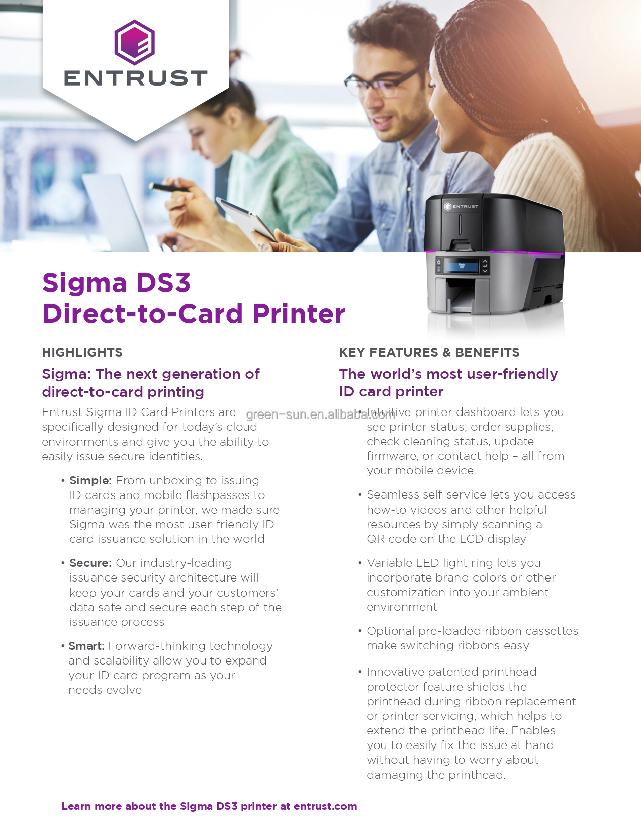 Entrust Sigma DS3 Dual-Sided ID Card Printer Color Print Speed of 250 Cards per Hour