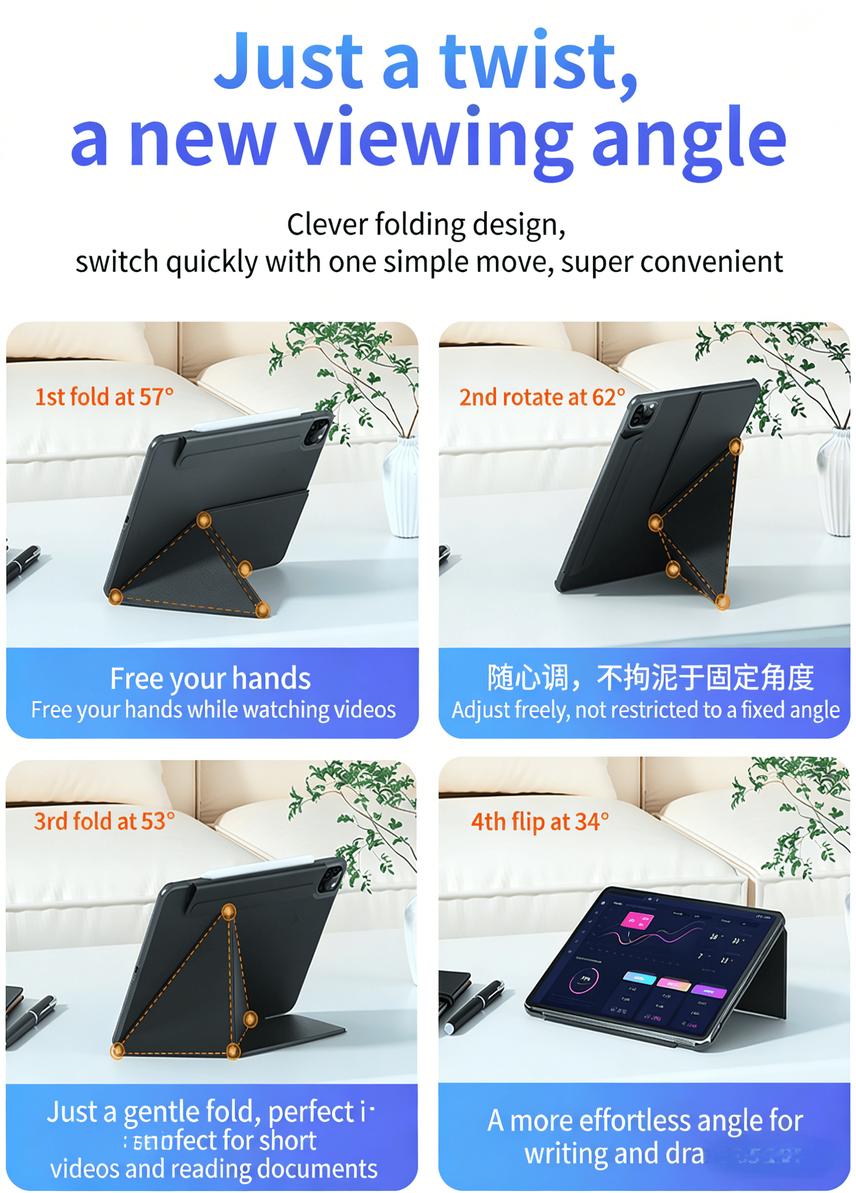 Slim Magnetic Double-sided Clip with Multi-angle Horizontal and Vertical Support Suitable for iPad IPro 13 M5/M4 OEM/ODM/Private