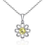 925 Sterling Silver Sunflower Pendant with Chain Jewelry Design Yellow Cubic