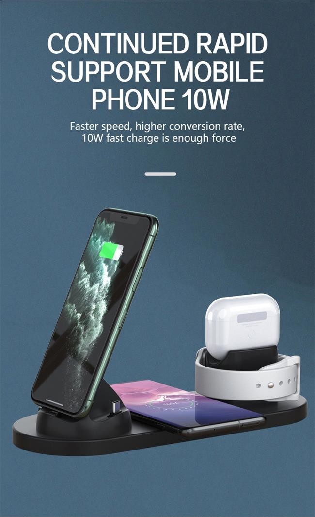 Rotating 6 In 1 Wireless Charging Station 5V 2A Multi Device Charger For Apple IPhone