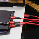 Flexible 3 In 1 Braided Charging Cable Customized Length Strong Connection