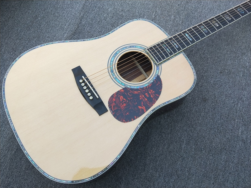 41 inch solid spruce top handmade ebony fingerboard real abalone shell inlaid electric acoustic guitar