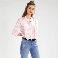 Women Fashionable Long Sleeve Pink Blouse With Ruffles