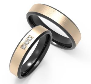 Wholesale Bright Couple Damascus Steel Ring K Gold Rust Resistant With Three Diamonds from china suppliers