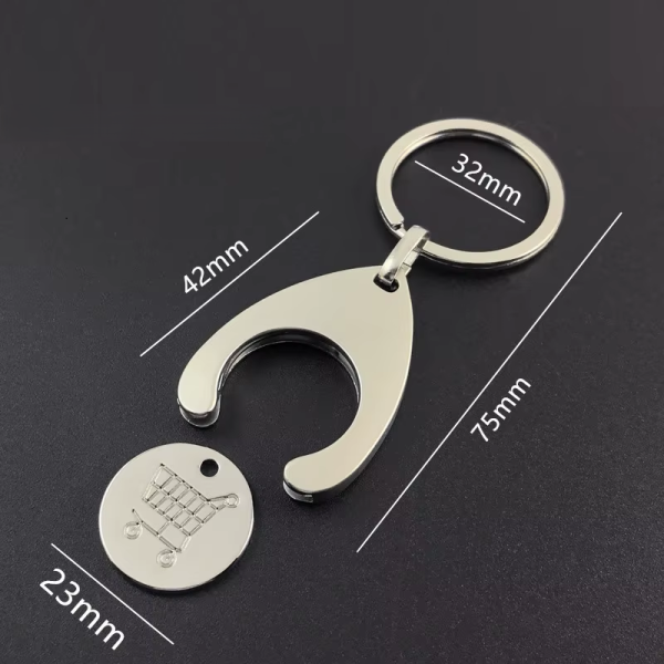 Sublimation Laser Stainless Steel Shopping Trolley Coin Keychain Custom Printed Tokens