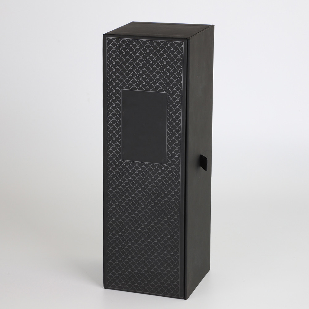 Premium Black touch and feel effect with UV printing drawer sliding single Champagne wine whisky alcohol packaging box