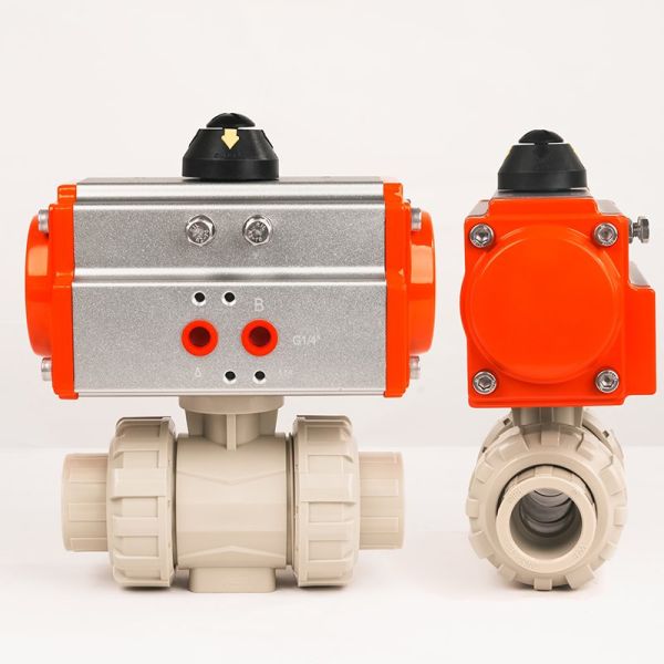 PPH Double Union Socket Pneumatic Ball Valve Corrosion Resistant Plastic Ball Valve for Chemical Sewage Pipeline