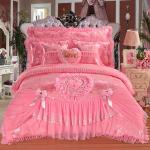 100% Cotton Solid Color Velvet Lace Bed Duvet Cover Fitted Skirt Sheets 4pcs