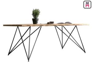 Wholesale Base Solid Wood Restaurant Dining Table With Geometric Rose Gold Metal Frame from china suppliers