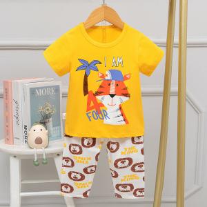 Wholesale Yellow Cartoon Animal 100 Cotton Pyjamas Childrens Short Sleeve Suit Round Neck from china suppliers