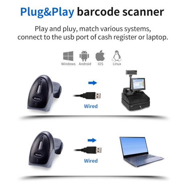 OEM Wired Handheld Barcode Scanner with QR Code Capability USB Interface CCD Payment System