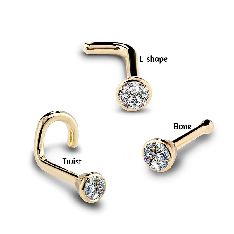 20G 1.5/2/2.5/3mm Zircon Gem Bone Nose Stud Piercing Earring Anodized Rose gold Color Nose Ring Prong CZ Nose Jewelry