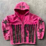 Men 500gsm Cotton Distressed Custom Embroidered Zip Up Hoodies Zip Up Acid Wash