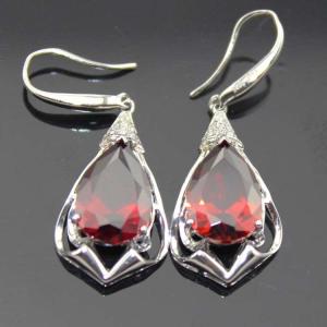 Wholesale Fine Jewelry 925 Sterling Silver Garnet Cz Dangle Drop Earrings (PSJ02944) from china suppliers