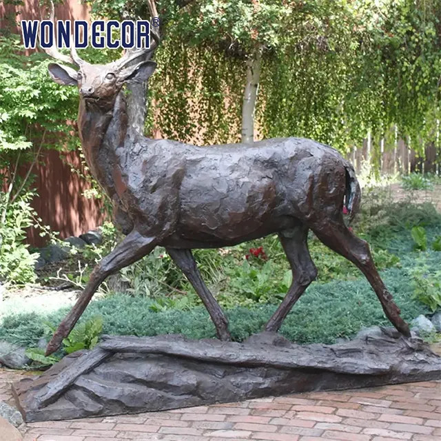 Outdoor garden decoration, life-size metal animal bronze deer statue