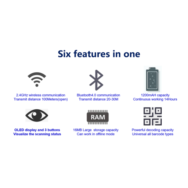 1D 2D QR CMOS Imaging Portable Barcode Scanner Handheld 2.4GHz Wireless Bluetooth
