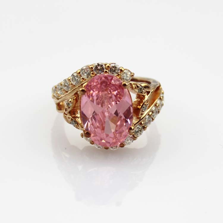 Rose Gold Plated 925 Silver Ring with 10mmx13m Oval Pink Cubic Zircon (R207)