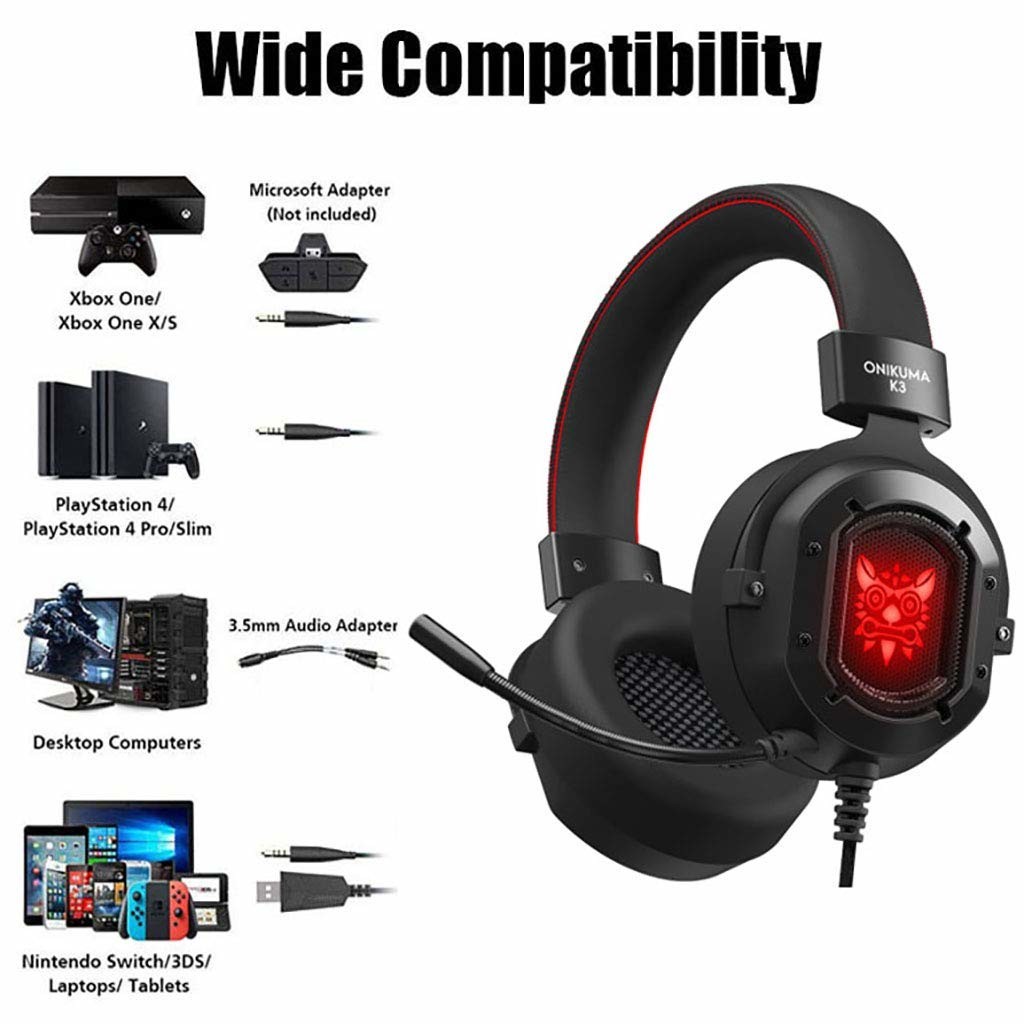 On Cord Control Onikuma K3 117dB 2.2m Wired Gaming Headset