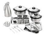 19pcs Cooking pots and pans set serving tray steel work food warmer soup pot