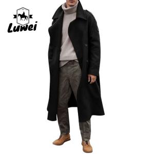 China Winter Outerwear Classictrench Breasted Plaid Utility Long Trench Coat Slim Fit Single Long Breasted Men Jacket on sale