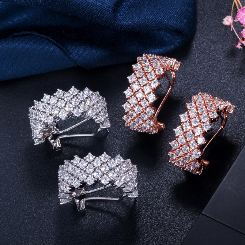 Sparkling Color Zirconia Hoop Earrings Paved Full Crystal Circle Earrings Luxury Women CZ Earring Jewelry