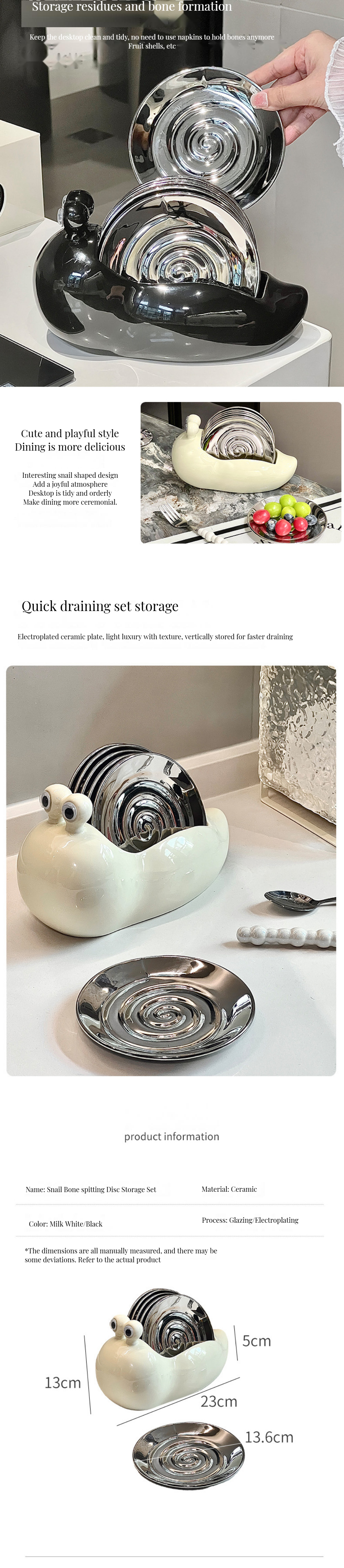 Stocked Dinnerware Sets with Handpainted Ceramic Snail Dish of Kitchen Accessories