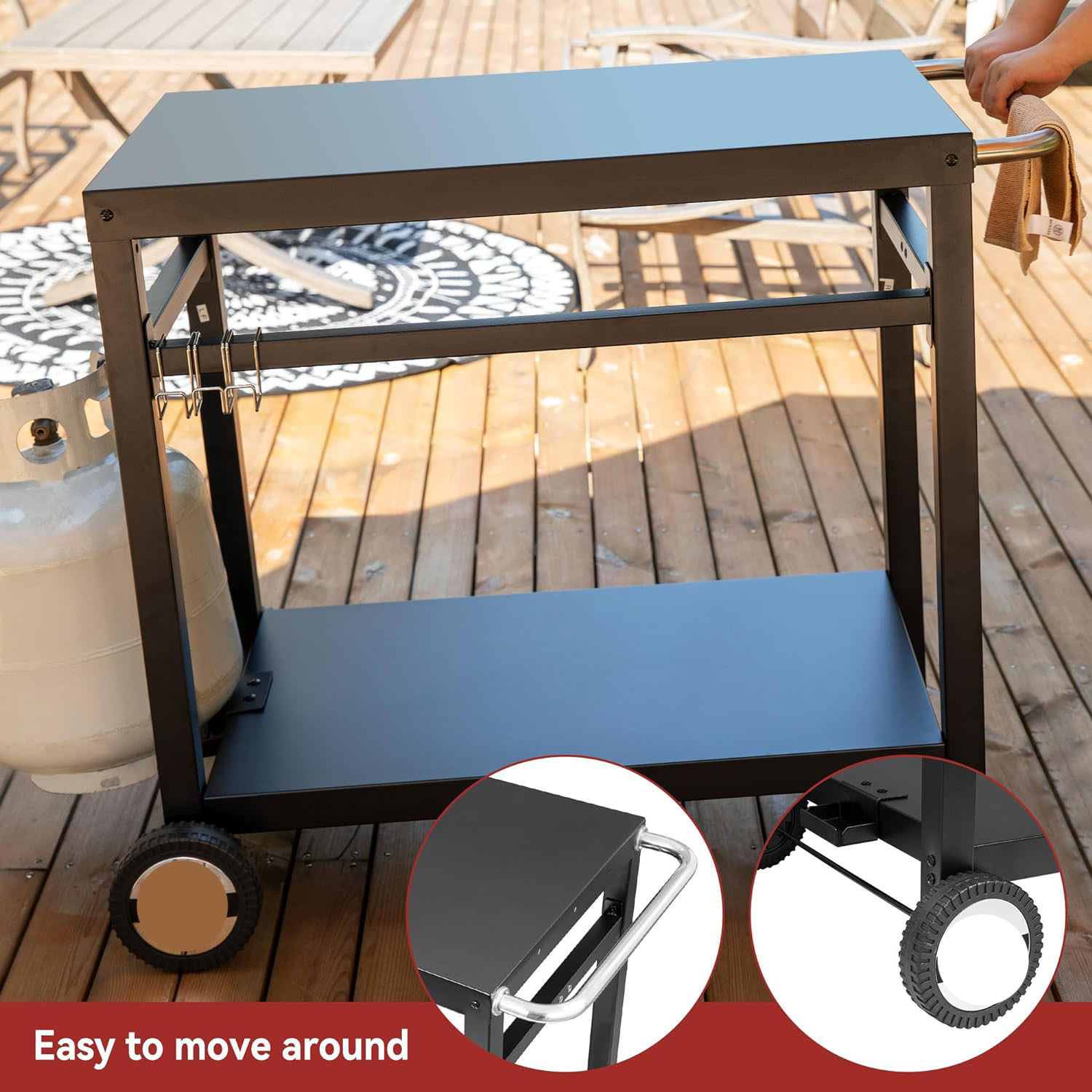 Portable Griddle Table Metal Type Iron Double-Shelf Worktable for Movable Steel Cart