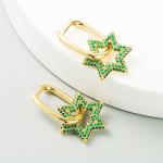 Colorful Diamond Star Pendant Hoop Charm Earrings 18k Gold Plated Zircon