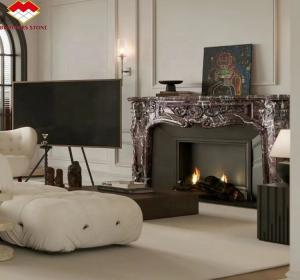 Wholesale Indoor Stone Mantle for Modern Violet Marble Fireplace Surround in Luxury Living Room from china suppliers
