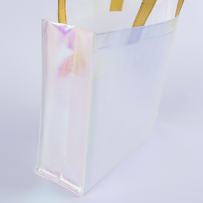 Exhibition Custom Logo Pink Holographic Non Woven Iridescent Tote Bag for Wedding Gift