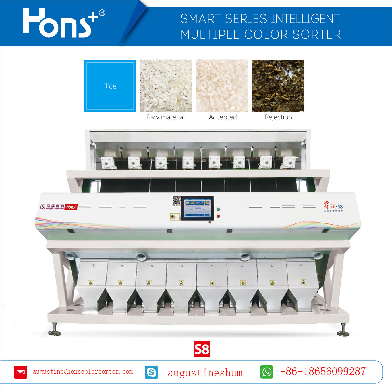 8 Chutes New Type Intelligent Rice CCD Colour Sorter Factory Price