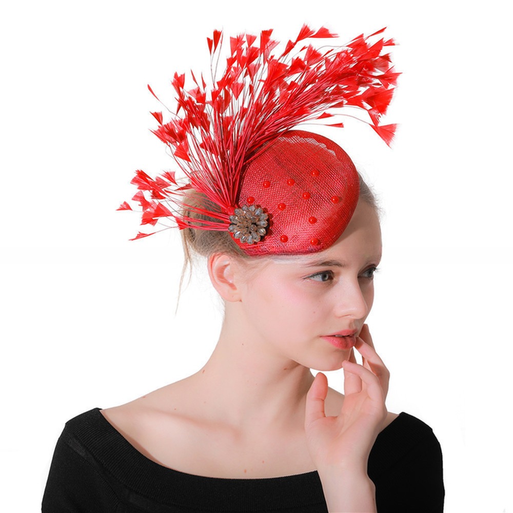 Christoration Party Decoration Sinamay Fascinator adorned with Dyed Chicken Feather