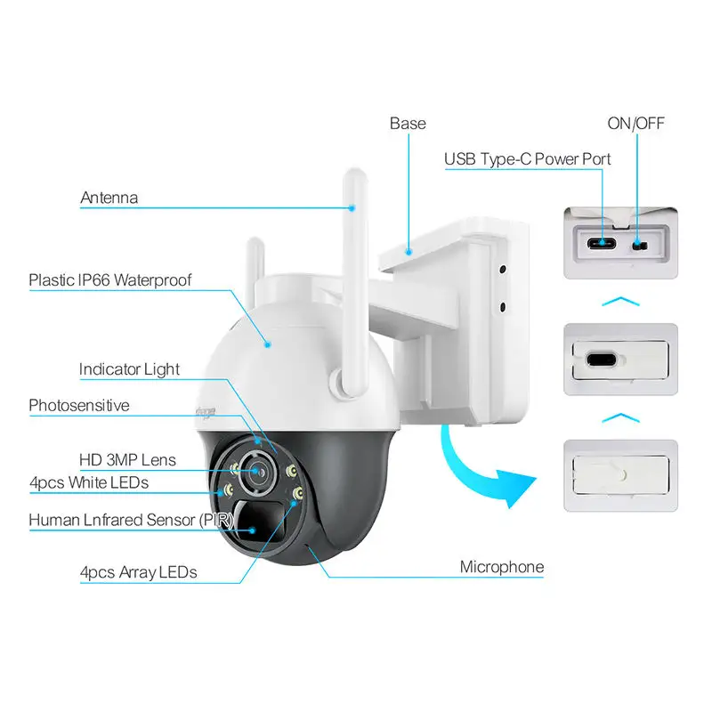 CMOS Sensor Solar Wifi Security Camera Ptz 4mp Hd Wifi Ip Cctv Surveillance