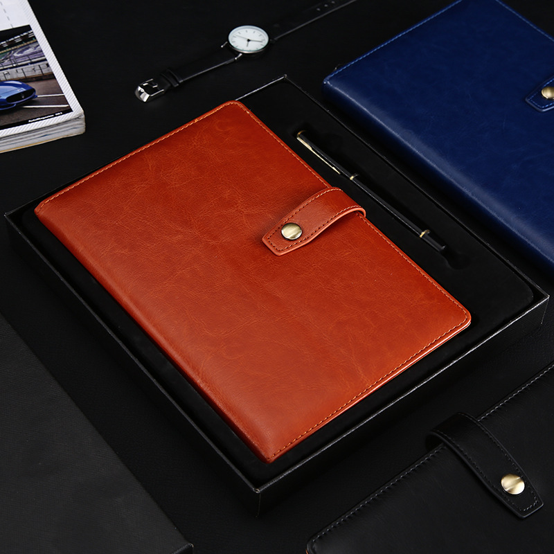 Simple Business Leather Notebook Gift Set with 5 Loose-leaf Notebook and Diary Notebook