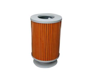 Wholesale Round Outdoor Trash Cans , Mild Steel Solid Wood Trash Bin With Galvanized Liner from china suppliers