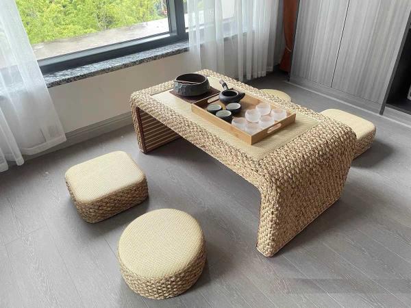 The Cane Makes Up Tea Table Natural Straw Woven Floor Table Natural fiber Window
