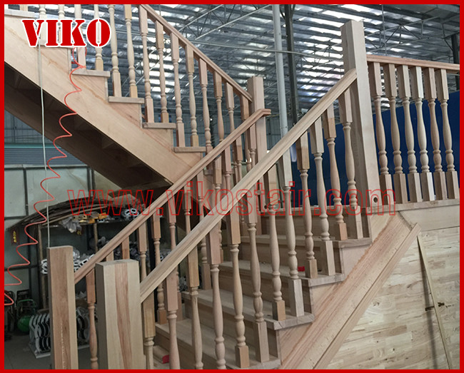 Solid Wood Staircase VK65S Wooden Handrail Tread Beech ,Railing tempered glass, Handrail b eech Stringer,carbon