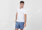 Cotton Jersey Men'S V Neck Pajamas / Mens T Shirt And Shorts Pyjamas With Side