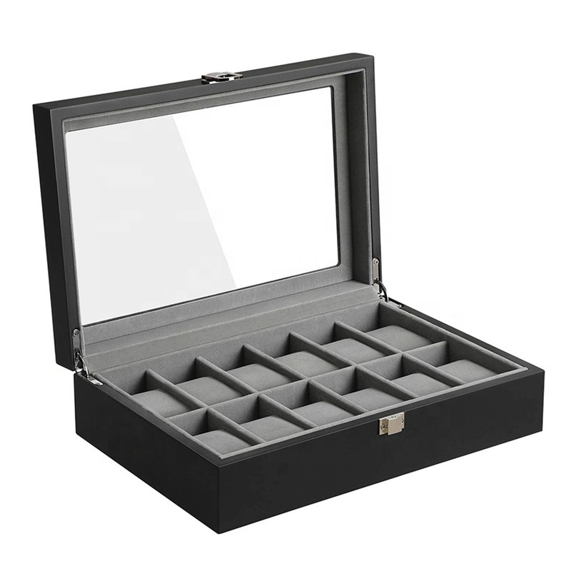 Hard Wood MDF Board Glass Gift Watch Jewelry Box EVA Insert