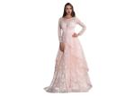Embroidery Fabric Long Sleeve Evening Gowns Layered With Crystal Beading