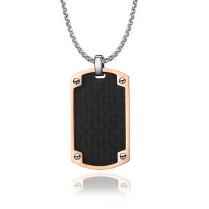 Wholesale Rose Gold and Black Stainless Steel and Carbon Fiber Pendants Necklaces with Mould Making And Making Service from china suppliers