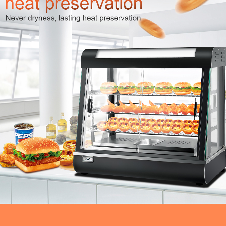 Food Warmer Display with LED Light 660x440x630mm Black Cake Showcase and Preservation