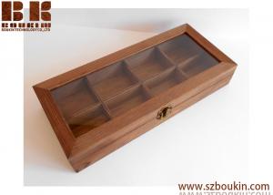 China Wooden tea display box with glass lid- jewelry box- for small tea bags- Mahagony colored bamboo wood-8 compartments box on sale
